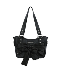 Laced Ribbon Leather Shoulder Bag (Black)