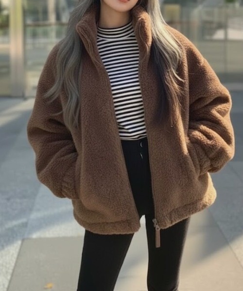 cammie(キャミー)の「スタンドネックボアコート(その他アウター・レディース・ブラウン/アイボリー・M/L)」の11枚目の写真