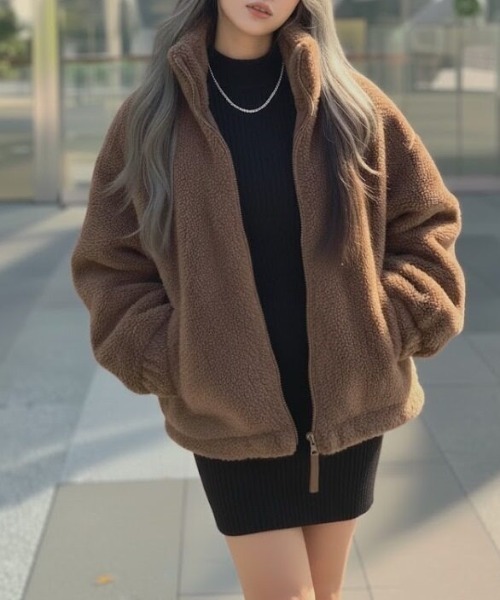 cammie(キャミー)の「スタンドネックボアコート(その他アウター・レディース・ブラウン/アイボリー・M/L)」の12枚目の写真