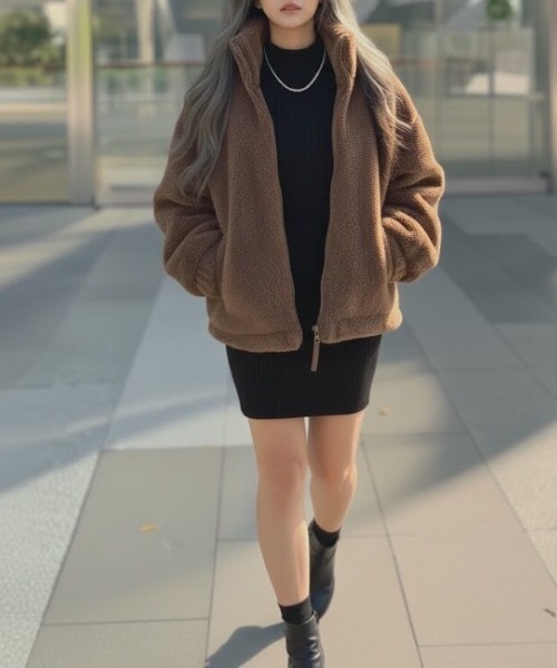 cammie(キャミー)の「スタンドネックボアコート(その他アウター・レディース・ブラウン/アイボリー・M/L)」の13枚目の写真