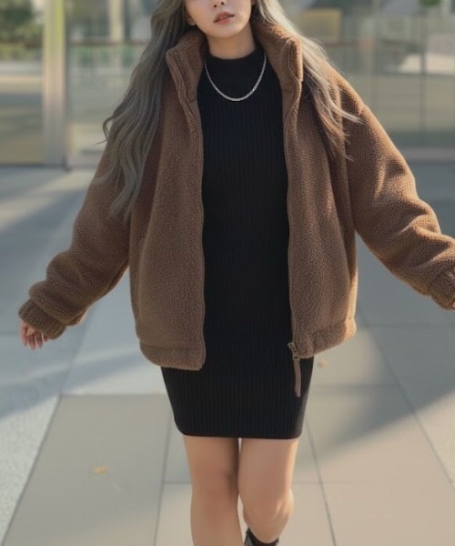 cammie(キャミー)の「スタンドネックボアコート(その他アウター・レディース・ブラウン/アイボリー・M/L)」の14枚目の写真