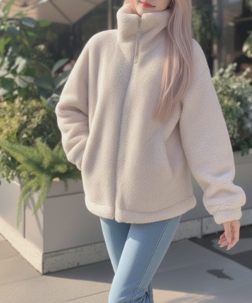 cammie(キャミー)の「スタンドネックボアコート(その他アウター・レディース・ブラウン/アイボリー・M/L)」の4枚目の写真