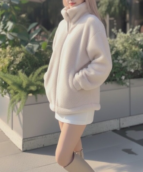 cammie(キャミー)の「スタンドネックボアコート(その他アウター・レディース・ブラウン/アイボリー・M/L)」の7枚目の写真