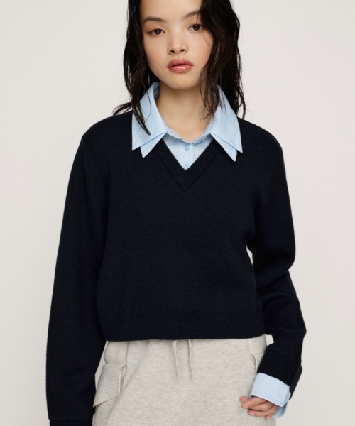 LAYERED LIKE CROP KNIT TOPS レイヤードライク クロップ ニット