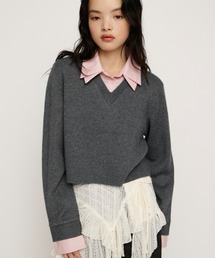 LAYERED LIKE CROP KNIT TOPS レイヤードライク クロップ ニット トップス 秋服 冬服