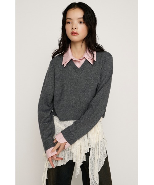 LAYERED LIKE CROP KNIT TOPS レイヤードライク クロップ ニット