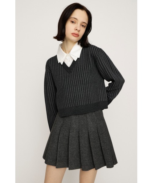 SLY(スライ)の「LAYERED LIKE CROP KNIT TOPS レイヤードライク クロップ ニット トップス 秋服 冬服(ニット/セーター・レディース・ネイビー/グレー系その他2/グレー・FREE)」の20枚目の写真
