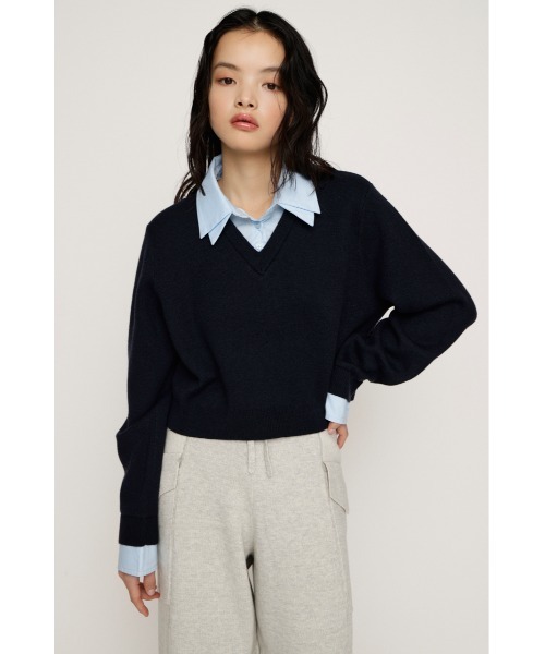 LAYERED LIKE CROP KNIT TOPS レイヤードライククロップ セール】LAYERED LIKE CROP KNIT TOPS レイヤードライク クロップ