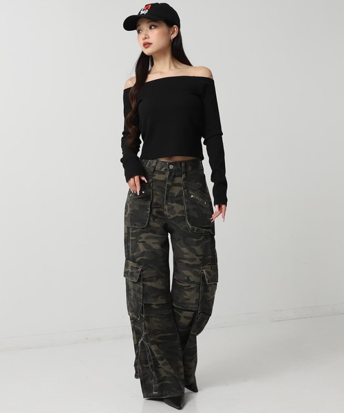 ANAP（アナップ）の「カモフラージュ ワイドレッグ デザイン カーゴパンツ（カーゴパンツ・レディース・カーキ・S/M）」の5枚目の写真