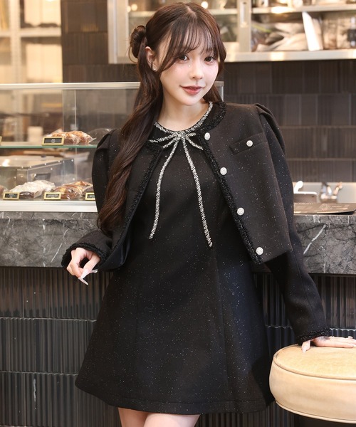 セール】【Twinkle collection】ビジューボタンジャケット（ノーカラー