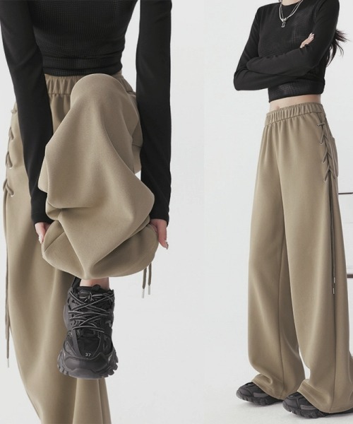 gossip!ロサンゼルス(ゴシップロサンゼルス)の「Y2Kガーリー ルーズストレートパンツ/スウェットパンツ(スウェットパンツ・レディース・ブラック/カーキ/グレー/ライトグレー・M)」の16枚目の写真