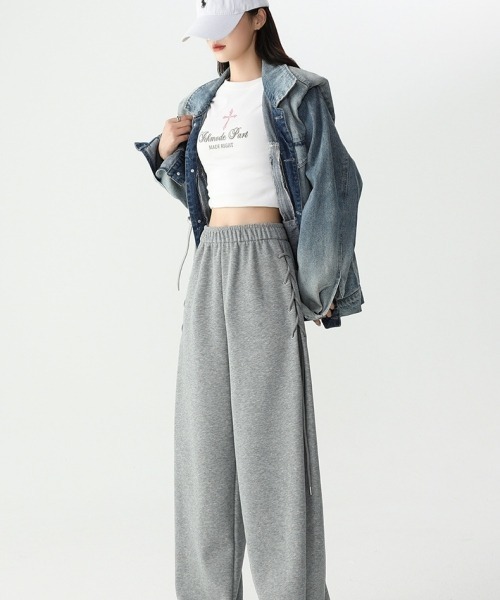 gossip!ロサンゼルス(ゴシップロサンゼルス)の「Y2Kガーリー ルーズストレートパンツ/スウェットパンツ(スウェットパンツ・レディース・ブラック/カーキ/グレー/ライトグレー・M)」の21枚目の写真