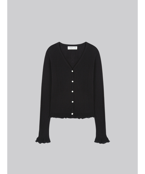 FRIVER07（フリバー07）の「V-neck frill ribbed knit cardigan_Black（カーディガン/ボレロ・レディース・ブラック・FREE）」の2枚目の写真
