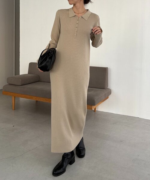 セール】【低身長サイズあり】襟ニットワンピース（ワンピース
