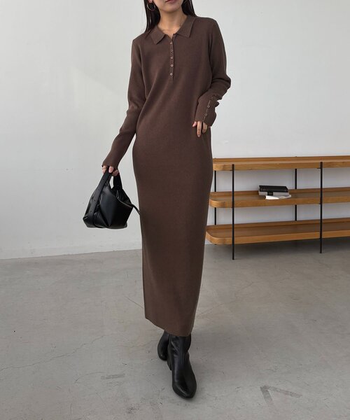 セール】【低身長サイズあり】襟ニットワンピース（ワンピース