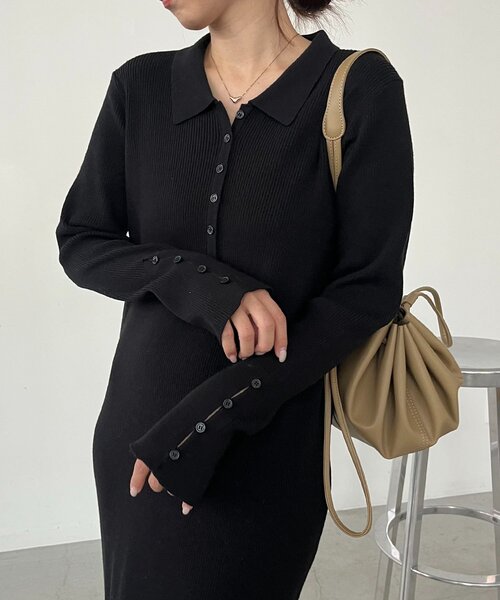 セール】【低身長サイズあり】襟ニットワンピース（ワンピース