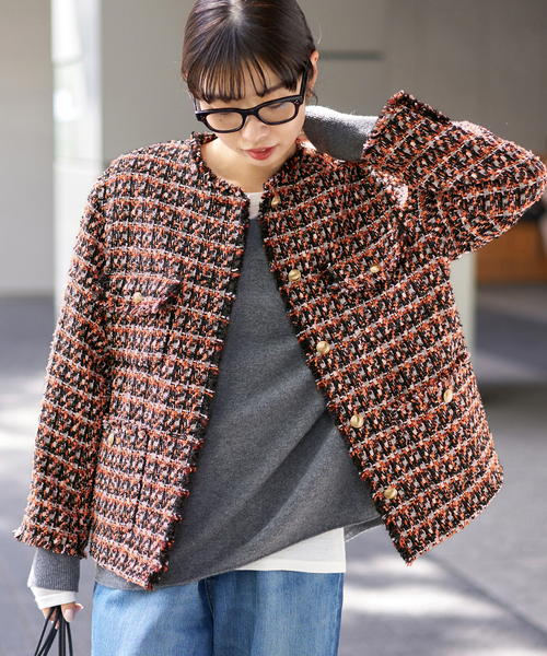 セール】LINTONツイードジャケット（ノーカラージャケット）｜IENA