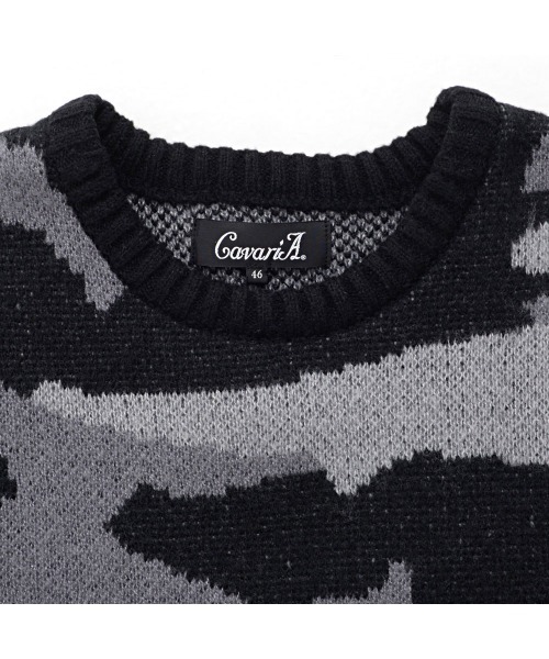 CavariA(キャバリア)の「『CavariA/キャバリア』カモフラ柄オーバーサイズクルー長袖ニット(ニット/セーター・メンズ・ブラック/ブルー/ホワイト・L/M)」の6枚目の写真