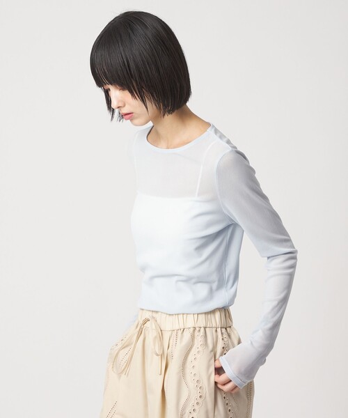 EMMEL REFINES（エメルリファインズ）の「＜EMMEL REFINES＞EM ソフトチュール シアークルーネック（Tシャツ/カットソー・レディース・ライトブルー/ブラック/ホワイト・FREE）」の4枚目の写真