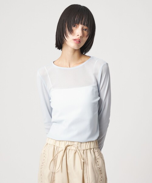 EMMEL REFINES（エメルリファインズ）の「＜EMMEL REFINES＞EM ソフトチュール シアークルーネック（Tシャツ/カットソー・レディース・ライトブルー/ブラック/ホワイト・FREE）」の5枚目の写真