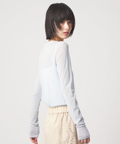 EMMEL REFINES（エメルリファインズ）の「＜EMMEL REFINES＞EM ソフトチュール シアークルーネック（Tシャツ/カットソー・レディース・ライトブルー/ブラック/ホワイト・FREE）」の6枚目の写真