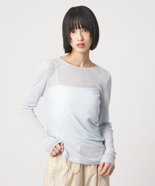 EMMEL REFINES（エメルリファインズ）の「＜EMMEL REFINES＞EM ソフトチュール シアークルーネック（Tシャツ/カットソー・レディース・ライトブルー/ブラック/ホワイト・FREE）」の8枚目の写真