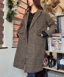 チェスターコート（ブラウン/茶色系・チェック柄）ファッション通販