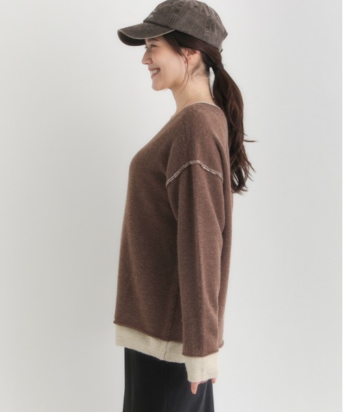 Right-on(ライトオン)の「HONEYSUCKLE ROSE(ハニーサックルローズ)【レディース】フェイクレイヤードVネックセーター(ニット/セーター・レディース・ブラウン/グリーン/グレー・S/M/L)」の12枚目の写真