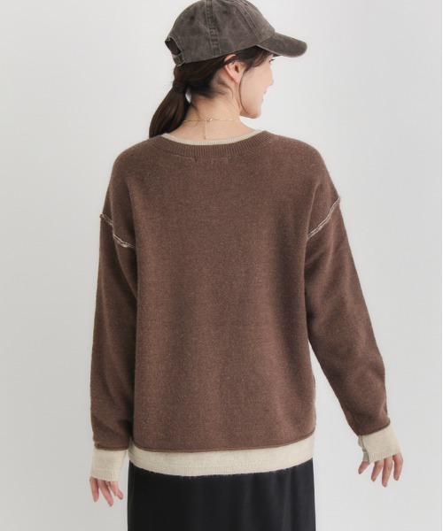Right-on(ライトオン)の「HONEYSUCKLE ROSE(ハニーサックルローズ)【レディース】フェイクレイヤードVネックセーター(ニット/セーター・レディース・ブラウン/グリーン/グレー・S/M/L)」の11枚目の写真