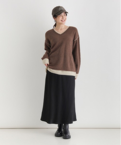 Right-on(ライトオン)の「HONEYSUCKLE ROSE(ハニーサックルローズ)【レディース】フェイクレイヤードVネックセーター(ニット/セーター・レディース・ブラウン/グリーン/グレー・S/M/L)」の9枚目の写真