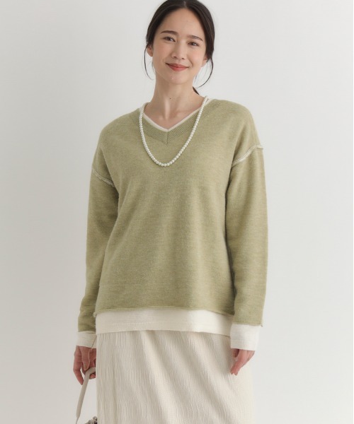 Right-on(ライトオン)の「HONEYSUCKLE ROSE(ハニーサックルローズ)【レディース】フェイクレイヤードVネックセーター(ニット/セーター・レディース・ブラウン/グリーン/グレー・S/M/L)」の8枚目の写真