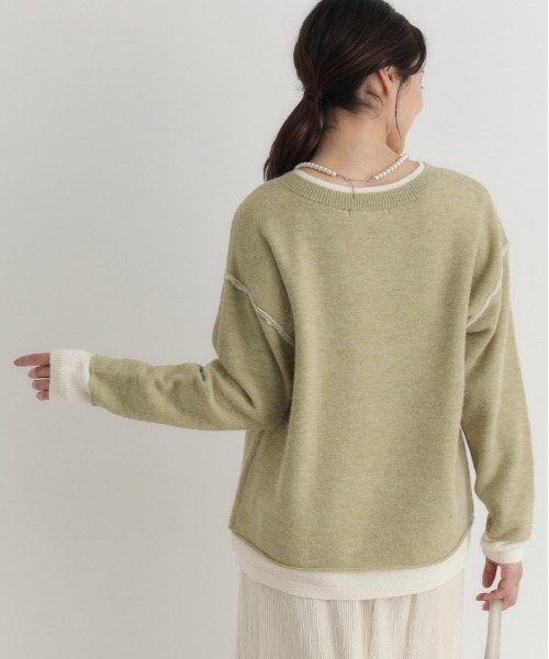 Right-on(ライトオン)の「HONEYSUCKLE ROSE(ハニーサックルローズ)【レディース】フェイクレイヤードVネックセーター(ニット/セーター・レディース・ブラウン/グリーン/グレー・S/M/L)」の6枚目の写真