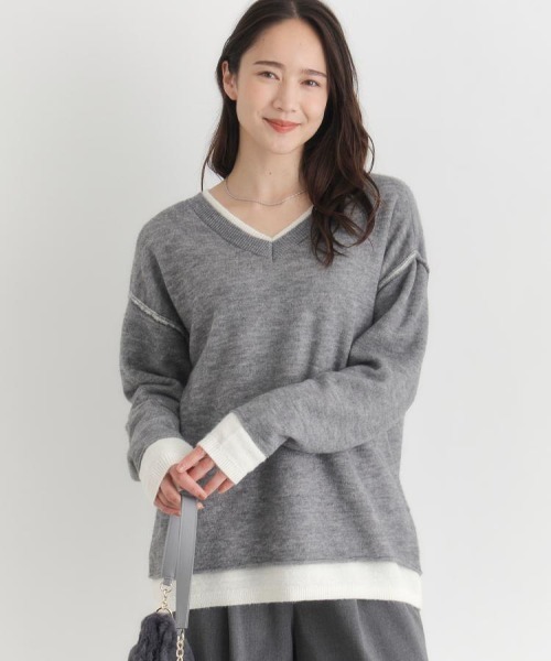 Right-on(ライトオン)の「HONEYSUCKLE ROSE(ハニーサックルローズ)【レディース】フェイクレイヤードVネックセーター(ニット/セーター・レディース・ブラウン/グリーン/グレー・S/M/L)」の21枚目の写真