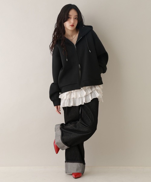 RAGEBLUE（レイジブルー）の「Wジップ/ポンチショートパーカー（パーカー・レディース・ライトパープル/オフホワイト/ブラック・FREE）」の11枚目の写真