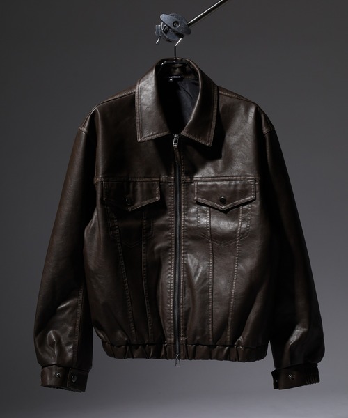 Jungle Storm（ジャングルストーム）の「JUNGLE STORM ヴィンテージ加工PU ジップGジャン（デニムジャケット・メンズ・ブラック/ブラウン・M/L）」の2枚目の写真