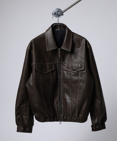 Jungle Storm（ジャングルストーム）の「JUNGLE STORM ヴィンテージ加工PU ジップGジャン（デニムジャケット・メンズ・ブラック/ブラウン・M/L）」の4枚目の写真