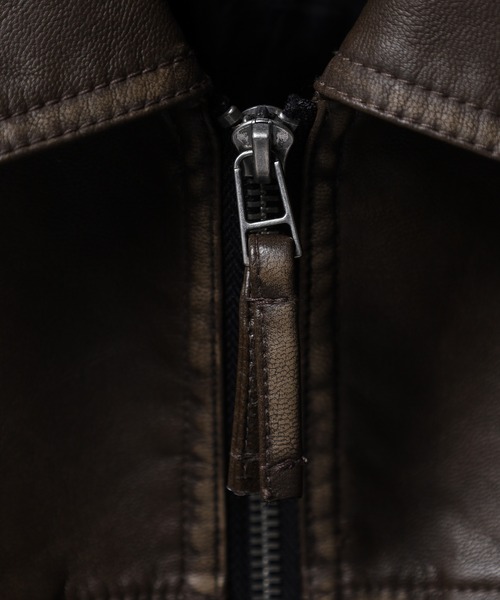 Jungle Storm（ジャングルストーム）の「JUNGLE STORM ヴィンテージ加工PU ジップGジャン（デニムジャケット・メンズ・ブラック/ブラウン・M/L）」の6枚目の写真