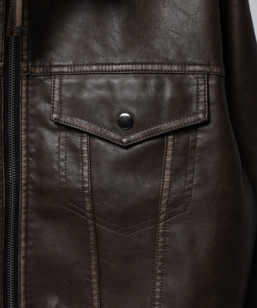 Jungle Storm（ジャングルストーム）の「JUNGLE STORM ヴィンテージ加工PU ジップGジャン（デニムジャケット・メンズ・ブラック/ブラウン・M/L）」の7枚目の写真