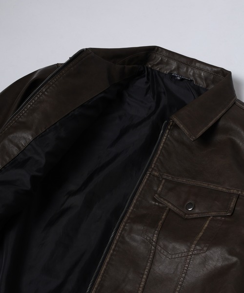 Jungle Storm（ジャングルストーム）の「JUNGLE STORM ヴィンテージ加工PU ジップGジャン（デニムジャケット・メンズ・ブラック/ブラウン・M/L）」の12枚目の写真