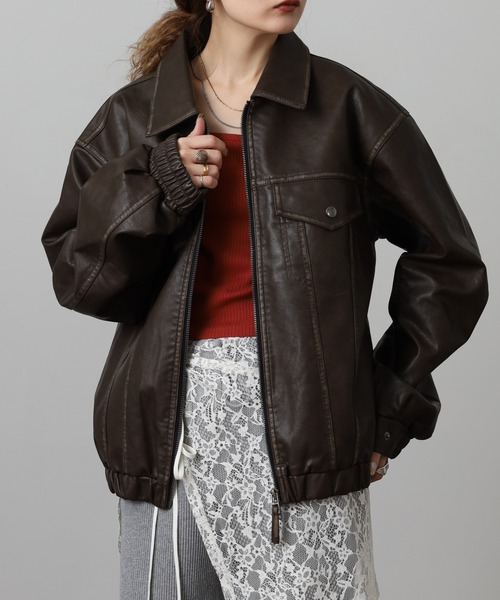 Jungle Storm（ジャングルストーム）の「JUNGLE STORM ヴィンテージ加工PU ジップGジャン（デニムジャケット・メンズ・ブラック/ブラウン・M/L）」の17枚目の写真