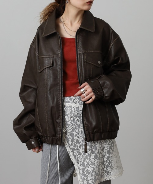 Jungle Storm（ジャングルストーム）の「JUNGLE STORM ヴィンテージ加工PU ジップGジャン（デニムジャケット・メンズ・ブラック/ブラウン・M/L）」の18枚目の写真