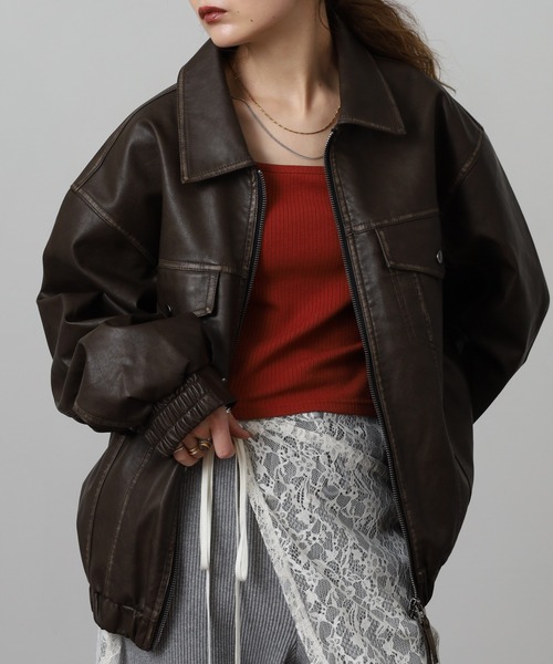 Jungle Storm（ジャングルストーム）の「JUNGLE STORM ヴィンテージ加工PU ジップGジャン（デニムジャケット・メンズ・ブラック/ブラウン・M/L）」の19枚目の写真