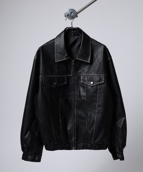 Jungle Storm（ジャングルストーム）の「JUNGLE STORM ヴィンテージ加工PU ジップGジャン（デニムジャケット・メンズ・ブラック/ブラウン・M/L）」の3枚目の写真