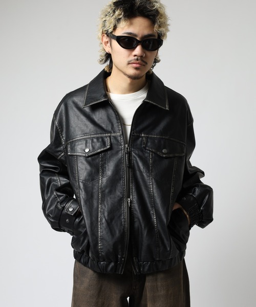 Jungle Storm（ジャングルストーム）の「JUNGLE STORM ヴィンテージ加工PU ジップGジャン（デニムジャケット・メンズ・ブラック/ブラウン・M/L）」の14枚目の写真