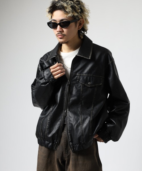 Jungle Storm（ジャングルストーム）の「JUNGLE STORM ヴィンテージ加工PU ジップGジャン（デニムジャケット・メンズ・ブラック/ブラウン・M/L）」の15枚目の写真