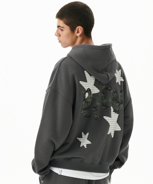 MAHAGRID(マハグリッド)の「『mahagrid/マハグリッド』 PRAY APPLIQUE CROP ZIP UP HOODIE/プレイ短丈ジップアップパーカー(スウェット・レディース・ブラック/チャコールグレー/グレー・FREE)」の12枚目の写真