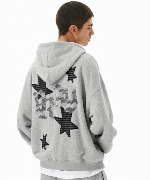 MAHAGRID(マハグリッド)の「『mahagrid/マハグリッド』 PRAY APPLIQUE CROP ZIP UP HOODIE/プレイ短丈ジップアップパーカー(スウェット・レディース・ブラック/チャコールグレー/グレー・FREE)」の8枚目の写真