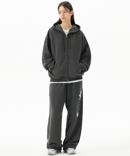 MAHAGRID(マハグリッド)の「『mahagrid/マハグリッド』 PRAY APPLIQUE CROP ZIP UP HOODIE/プレイ短丈ジップアップパーカー(スウェット・レディース・ブラック/チャコールグレー/グレー・FREE)」の17枚目の写真