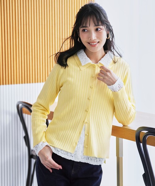 ANY SIS(エニィスィス)の「ポロカラーリブ ニット(ニット/セーター・レディース・ネイビー系/ライトイエロー系/ベージュ系・X-LARGE)」の5枚目の写真
