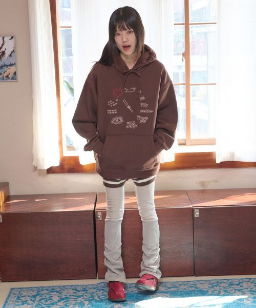 ambler（エムブラー）の「ベアオクロック刺繍フードTシャツ AHP1217 (ブラウン)（パーカー・レディース・その他・S/M/L）」の2枚目の写真